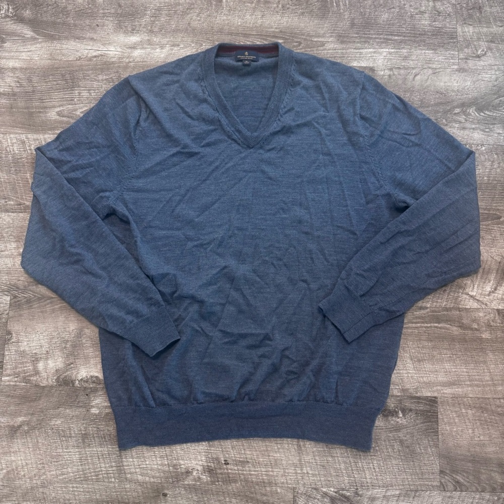 Brooks Brothers Merino Wool Pullover Vneck Sweater Navy Blue Mens Sz. XL